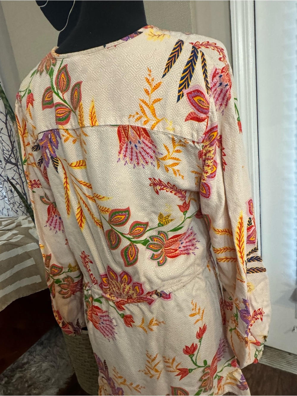 blue island Cream Floral Tie-Waist Swim Coverup - Picture 7 of 12